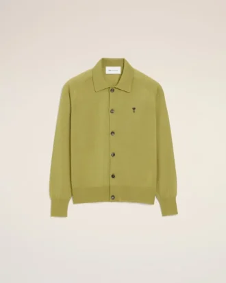 Ami de Coeur Cardigan de cuello camisero en lana verde