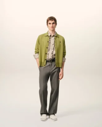 Ami de Coeur Cardigan de cuello camisero en lana verde