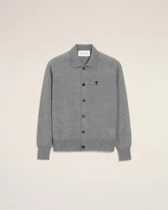 Ami de Coeur Cardigan de cuello de camisa en lana gris