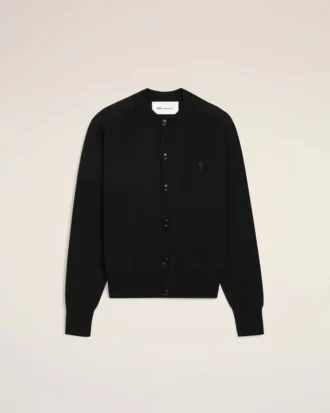 Ami de Coeur Cardigan de cuello redondo en lana negra