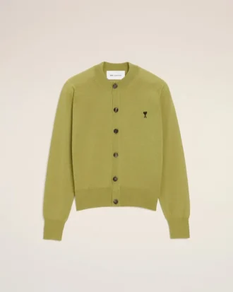 Ami de Coeur Cardigan de cuello redondo en lana verde