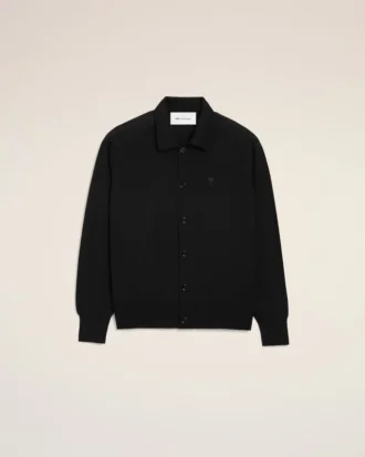 Ami de Coeur Cardigan negro de lana con cuello de camisa