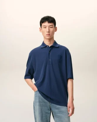 Ami de Coeur Polo de algodón azul con parche bordado