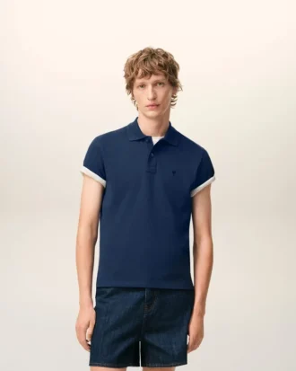 Ami de Coeur Polo de algodón azul de manga corta