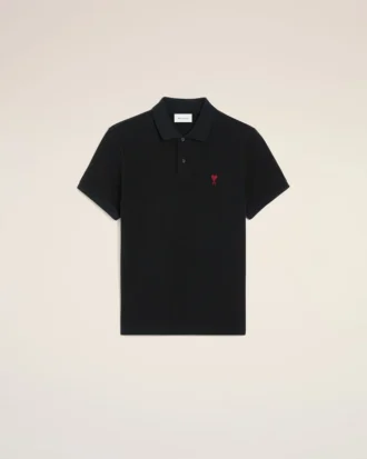 Ami de Coeur Polo de algodón negro con detalles en rojo