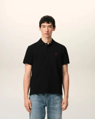 Ami de Coeur Polo de algodón negro con detalles en rojo