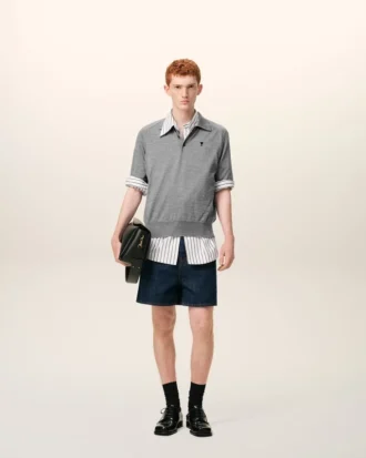 Ami de Coeur Polo de manga corta en lana gris
