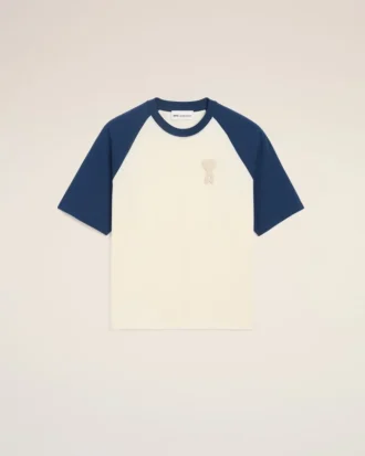 Ami de Coeur T-Shirt de algodón con parche de punto en blanco y azul