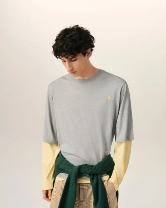 Ami de Coeur T-Shirt de algodón gris con efecto de doble manga