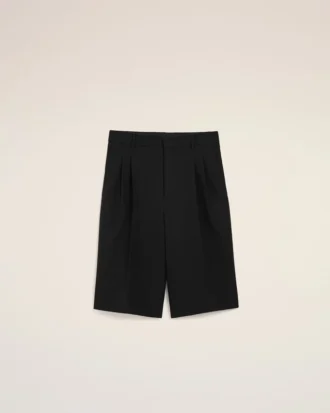 Bermudas anchas de cintura baja de lana nueva negra