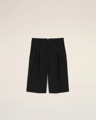 Bermudas anchas de cintura baja de lana nueva negra Bermudas anchas de cintura baja de lana nueva negra