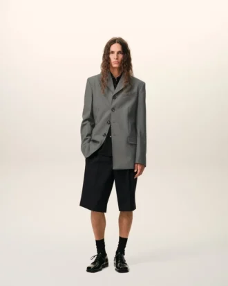 Bermudas anchas de cintura baja de lana nueva negra