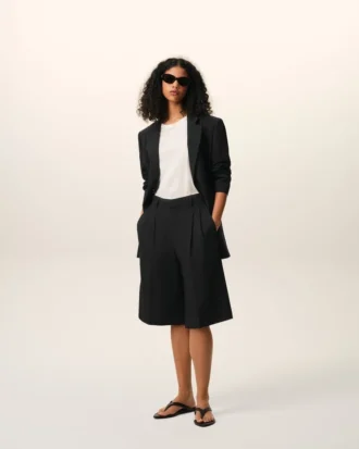 Bermudas anchas de cintura baja de lana nueva negra Bermudas anchas de cintura baja de lana nueva negra