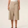 Bermudas con cinturón envuelto de algodón beige