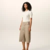 Bermudas con cinturón envuelto de algodón beige