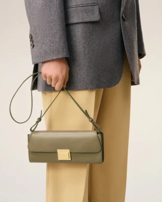 Bolsa Mimi de piel lisa verde