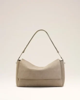 Bolso carrusel grande con solapa de piel de vaca gris