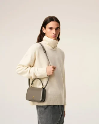 Bolso Paris Paris con asa superior de piel gris glaseada