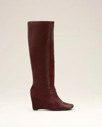 Botas altas hasta la rodilla bicolores de piel burdeos