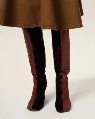 Botas altas hasta la rodilla bicolores de piel burdeos