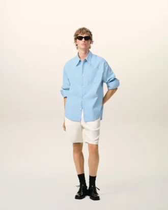 Camisa ancha de algodón azul con cuello de punta de Ami de Coeur