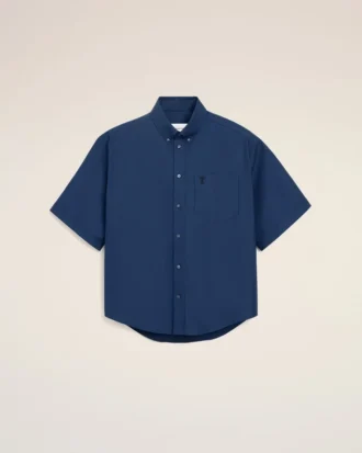 Camisa azul de algodón de corte holgado con bordados «Ami de Coeur»