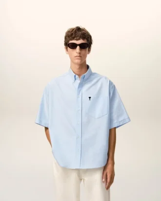 Camisa azul de algodón de corte holgado con bordados «Ami de Coeur»