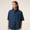 Camisa azul de algodón de corte holgado con bordados «Ami de Coeur»