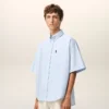 Camisa azul de algodón de corte holgado con bordados «Ami de Coeur»