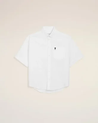 Camisa blanca de algodón de corte holgado con bordado Ami de Coeur Camisa blanca de algodón de corte holgado con bordado Ami de Coeur