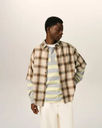 Camisa de cuadros beige de corte recto Ami de Coeur en lona