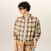 Camisa de cuadros beige de corte recto Ami de Coeur en lona