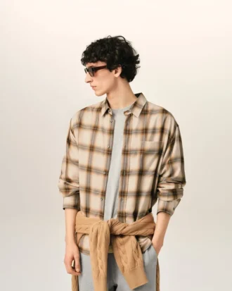 Camisa de cuadros beige de corte recto Ami de Coeur en lona