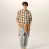 Camisa de cuadros beige de corte recto Ami de Coeur en lona