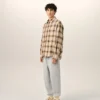 Camisa de cuadros beige de corte recto Ami de Coeur en lona