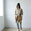 Camisa de cuadros beige de corte recto Ami de Coeur en lona