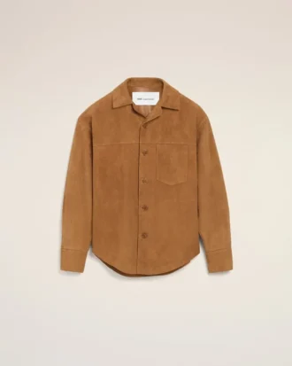 Camisa de cuero de cabra marrón con botones