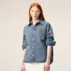Camisa oversize de punto de algodón azul Ami de Coeur Camisa oversize de punto de algodón azul Ami de Coeur