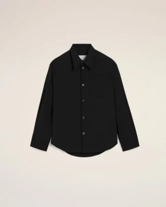 Camisas ajustadas de cuello afilado en mezcla de seda negra Camisas ajustadas de cuello afilado en mezcla de seda negra