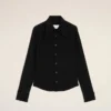 Camisas ajustadas de cuello afilado en mezcla de seda negra Camisas ajustadas de cuello afilado en mezcla de seda negra