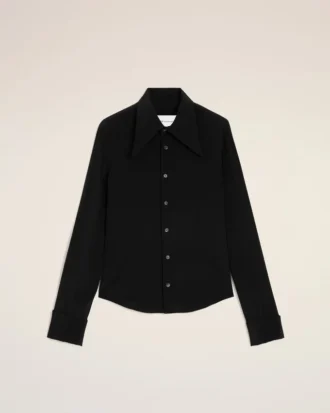 Camisas ajustadas de cuello afilado en mezcla de seda negra