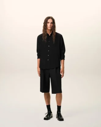 Camisas ajustadas de cuello afilado en mezcla de seda negra Camisas ajustadas de cuello afilado en mezcla de seda negra