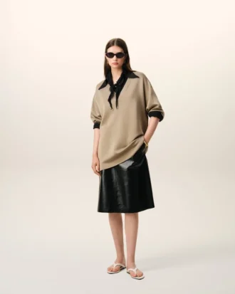 Camisas ajustadas de cuello afilado en mezcla de seda negra
