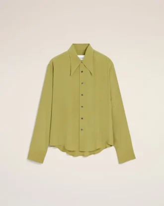 Camisas ajustadas de cuello afilado en mezcla de seda verde