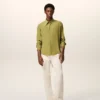 Camisas ajustadas de cuello afilado en mezcla de seda verde Camisas ajustadas de cuello afilado en mezcla de seda verde