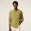 Camisas ajustadas de cuello afilado en mezcla de seda verde Camisas ajustadas de cuello afilado en mezcla de seda verde