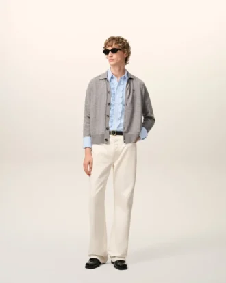 Camisas ajustadas de manga larga con volantes de algodón azul Camisas ajustadas de manga larga con volantes de algodón azul