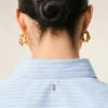 Camisas ajustadas de manga larga con volantes de algodón azul Camisas ajustadas de manga larga con volantes de algodón azul