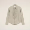 Camisas ajustadas de manga larga con volantes de algodón beige Camisas ajustadas de manga larga con volantes de algodón beige