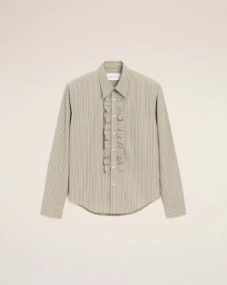 Camisas ajustadas de manga larga con volantes de algodón beige